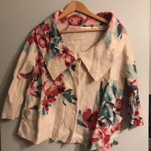 Anthropologie Sleeping on Snow Winter Blossom Boiled Wool Floral Jacket size M.